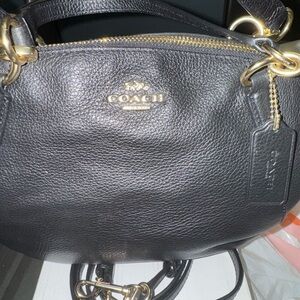 Coach Black Leather Shoulder Bag with Gold Accents